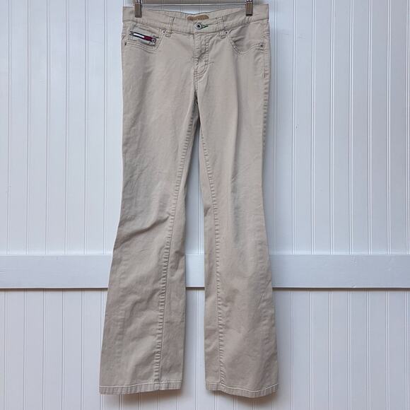 Tommy Jeans Junior's 5 Beige Bootcut Khakis Pants Low Rise Stretch Y2K Style - Picture 2 of 13